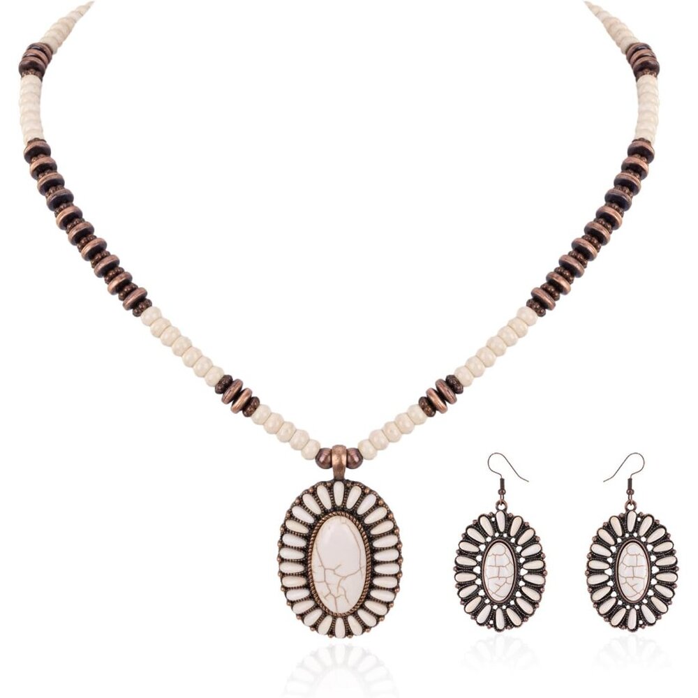 Rustic Couture Cowgirl Vintage Jewelry Set: Turquoise Necklace & Dangle Earrings